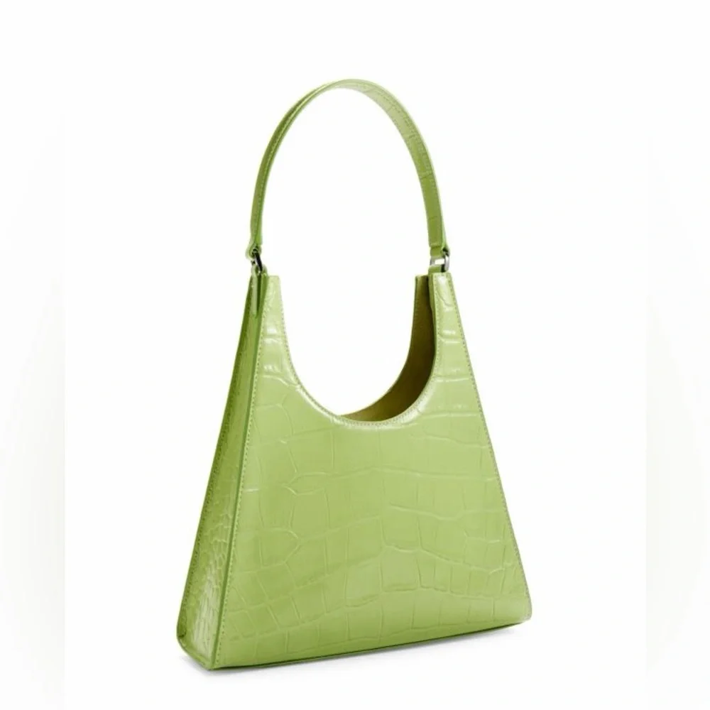 🔥🔥🔥NEW Staud Rey Green Croc Embossed Leather Shoulder Bag - Picture 2 of 14